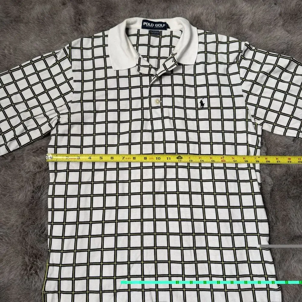 Polo Golf Ralph Lauren Men’s White Polo Shirt Checkered Size Small 90’s Vintage